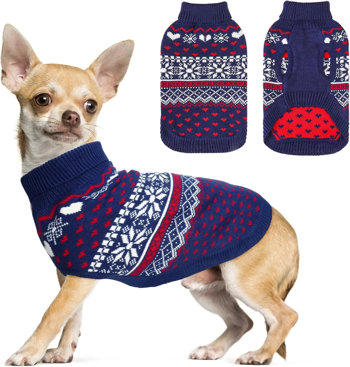 SCENEREAL Dog Sweaters for Large Medium Small Dogs, Warm Puppy Clothes Soft Turtleneck Sweatshirt, Knitted Ugly Dog Christmas Sweater Pet Outfits, Argyle Xmas Pet Cold Weather Coat for Girls Boys