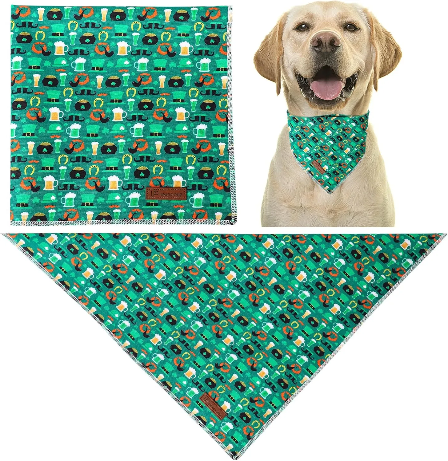 St. Patrick's Dog Bandana, Shamrock Triangle Bid Scarf for Small Medium Dog, Cotton Pet Kerchief for Girl Boy Dogs or Cats, Cute Spring Dog Bandana, Puppy Green Dog Bandana