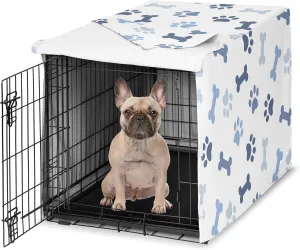 Sweet Jojo Designs 30in. Small/Medium Dog Crate Cover (Bones and Paw Prints) for Boys Pet Cage, Kennel Covers (Modern, Cartoon, Doggy, Puppy, Neutral, Paws Print, Whimsical, Playful, Slate Navy Blue)