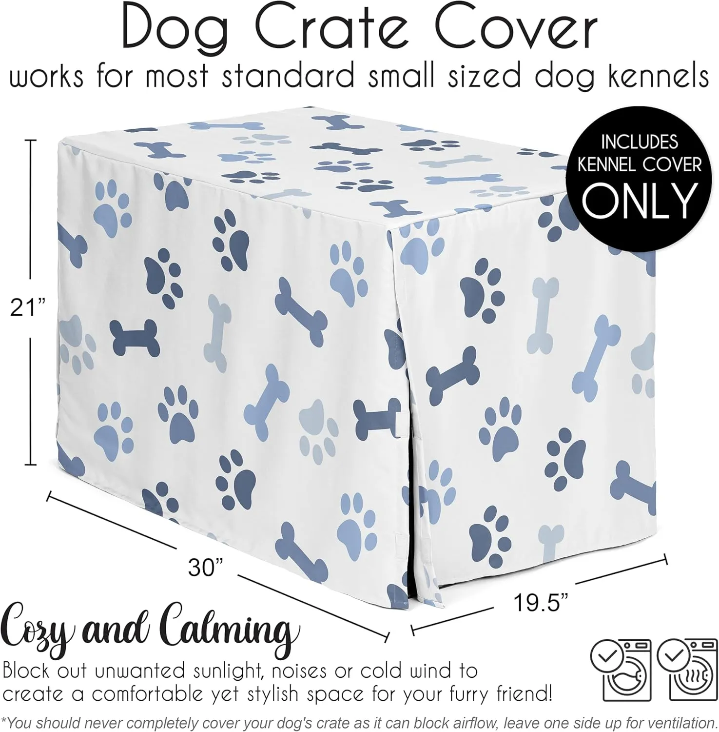 Sweet Jojo Designs 30in. Small/Medium Dog Crate Cover (Bones and Paw Prints) for Boys Pet Cage, Kennel Covers (Modern, Cartoon, Doggy, Puppy, Neutral, Paws Print, Whimsical, Playful, Slate Navy Blue)