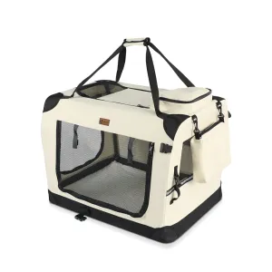 VOUNOT Pet Carrier Bag Portable Foldable Dog Cat Travel Carrier Bag, 3 Entry Doors, Breathable Mesh and Padded Handles, S Beige