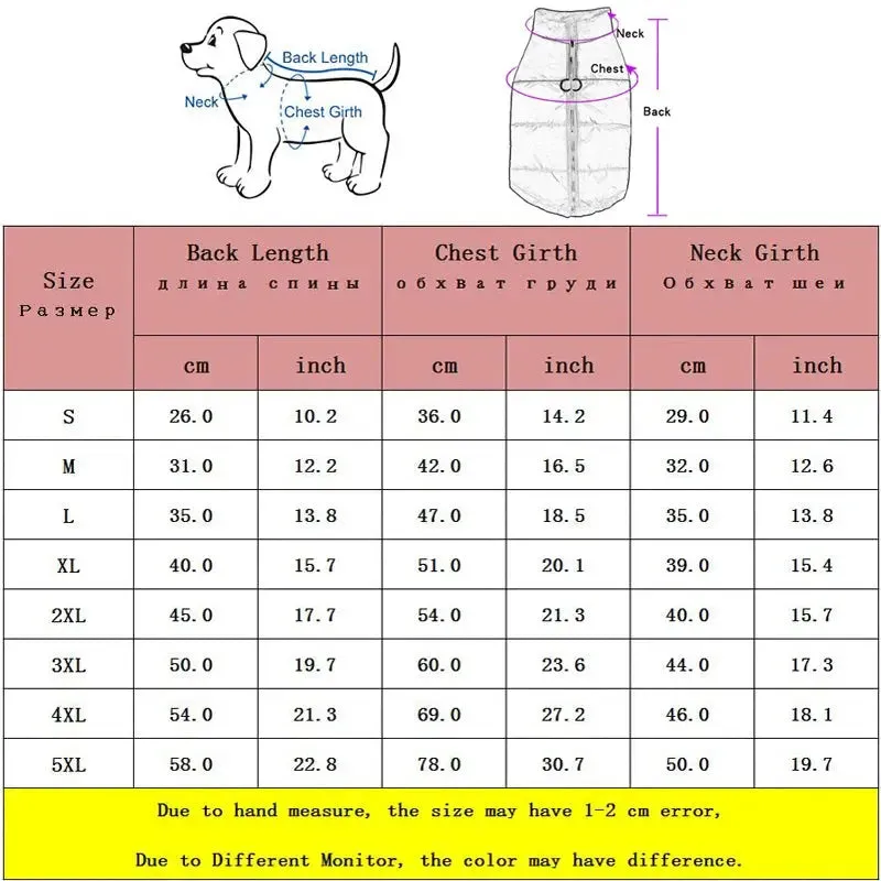 Waterproof Padded Winter Jacket for All Dog Sizes