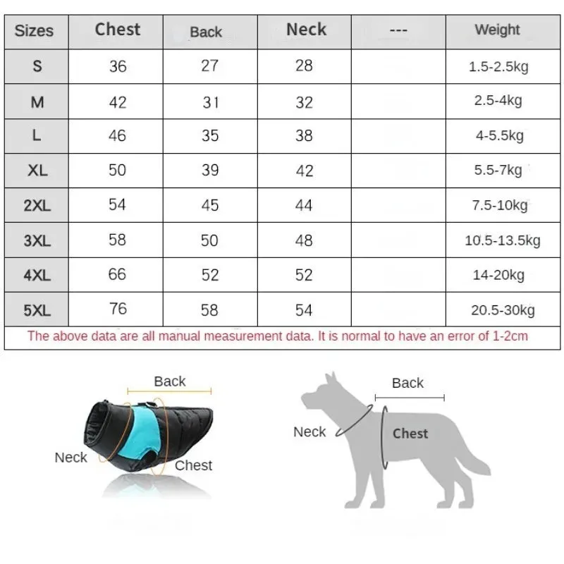 Waterproof Winter Warm Dog Clothes Padded  Pet Vest Zipper Jacket For Small Medium Large Dogs Pug Chihuahua French Bulldog Coat