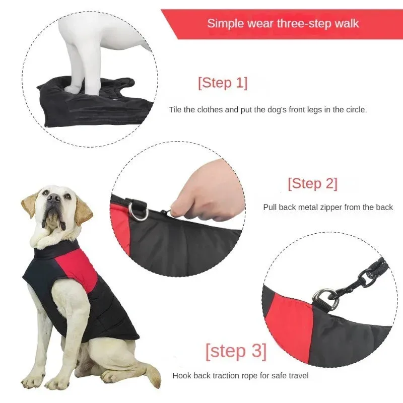 Waterproof Winter Warm Dog Clothes Padded  Pet Vest Zipper Jacket For Small Medium Large Dogs Pug Chihuahua French Bulldog Coat