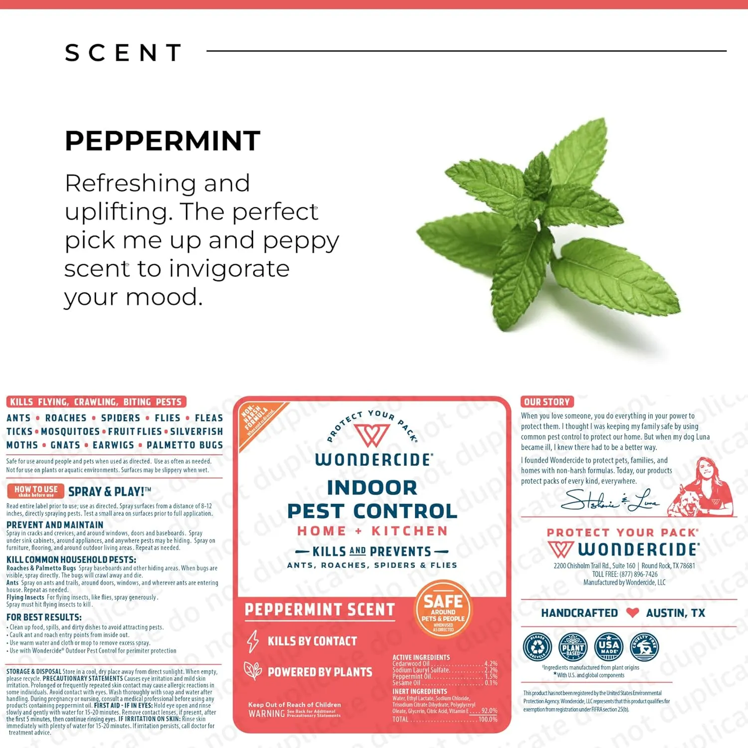 Wondercide - Indoor Pest Control Spray for Home and Kitchen - Ant, Roach, Spider, Fly, Flea, Bug Killer and Insect Repellent - with Natural Essential Oils - Pet and Family Safe  Peppermint 16 oz