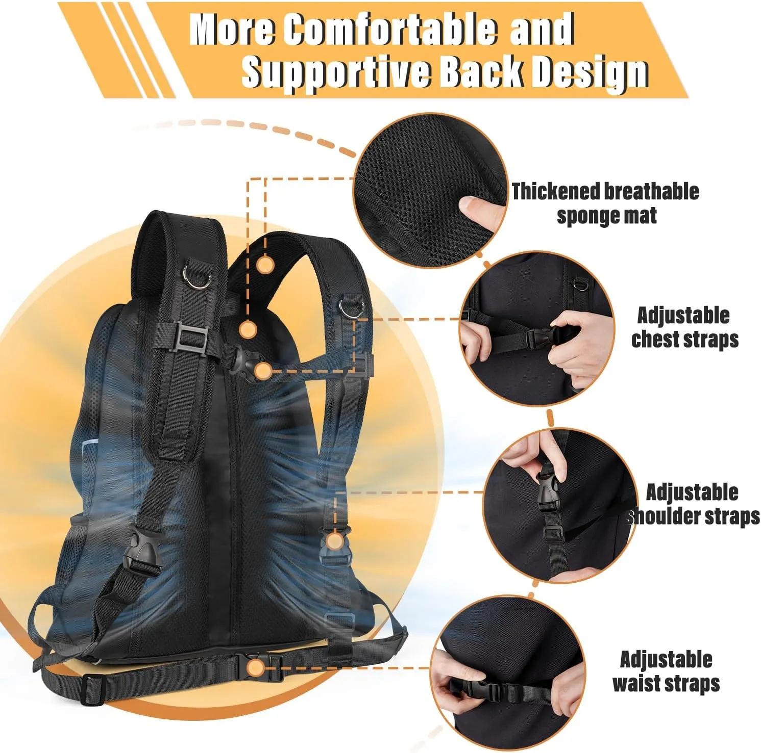 YUDODO Dog Front Carrier Backpack, Adjustable Breathable Pet Carrier for Small Dogs, Ventilated Puppy Back Pack with Safety Belt, Lightweight Doggy Backpack for Hiking Outdoor(Pure Black, L: 9-14 lbs)