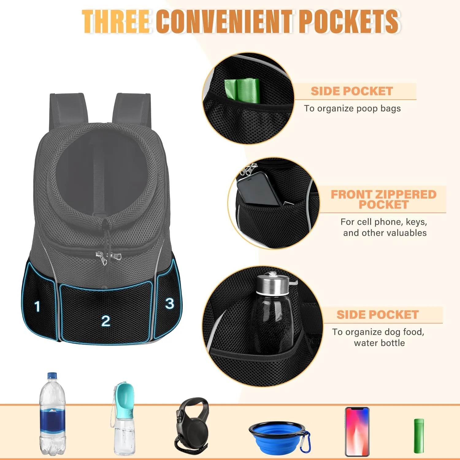 YUDODO Dog Front Carrier Backpack, Adjustable Breathable Pet Carrier for Small Dogs, Ventilated Puppy Back Pack with Safety Belt, Lightweight Doggy Backpack for Hiking Outdoor(Pure Black, L: 9-14 lbs)